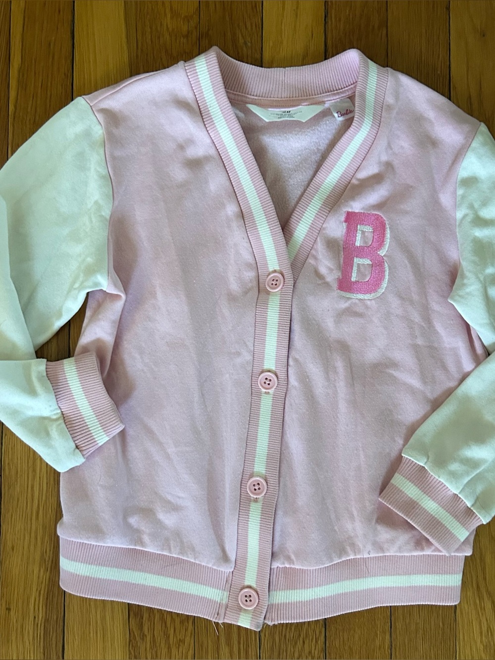 H&M Pink & White Letterman-Style Knit Cardigan